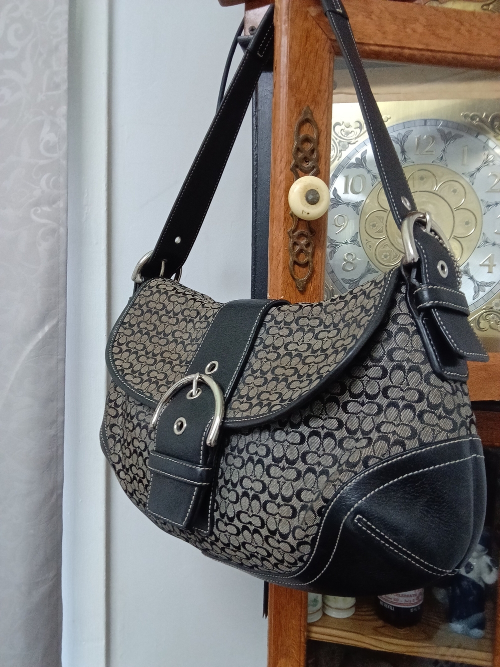 Coach Soho Signature Flap Hobo Black Jacquard Leather Shoulder Bag Y2K